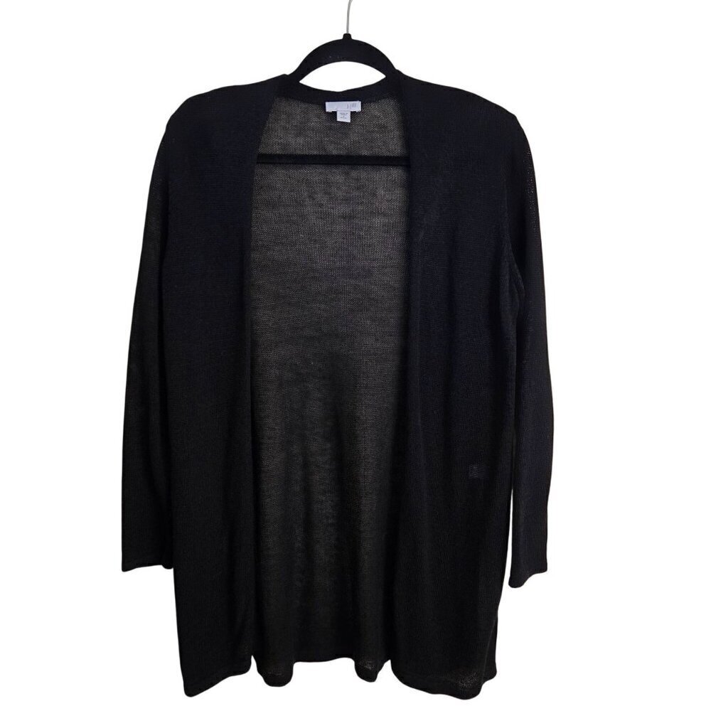 J. Jill Black Linen Blend Lightweight Open Front Cardigan Sweater Size Sp